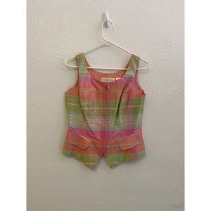vintage dana buchman silk vest sleeveless y2k pastel plaid zipper top size 6